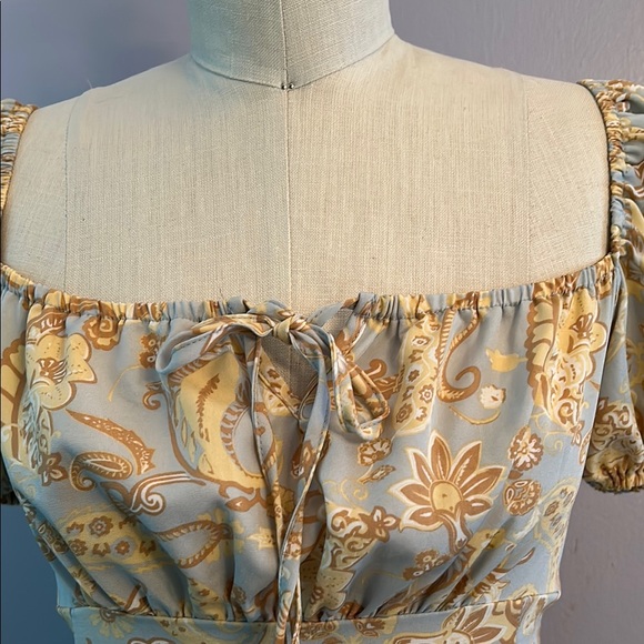 Dizzy Lizzy paisley empire waist A line midi dress tie front and puff sleeves L - Picture 4 of 12